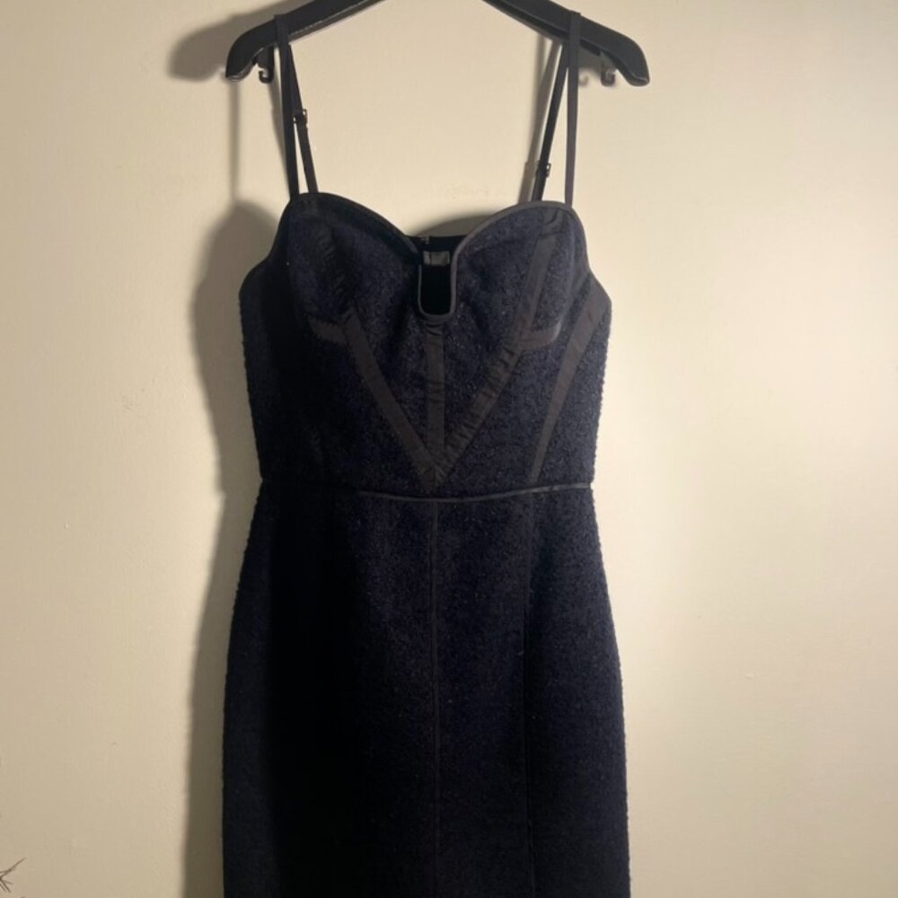 Louis Vuitton Navy Tweed Fitted Corset Dress with Zipper on Verso